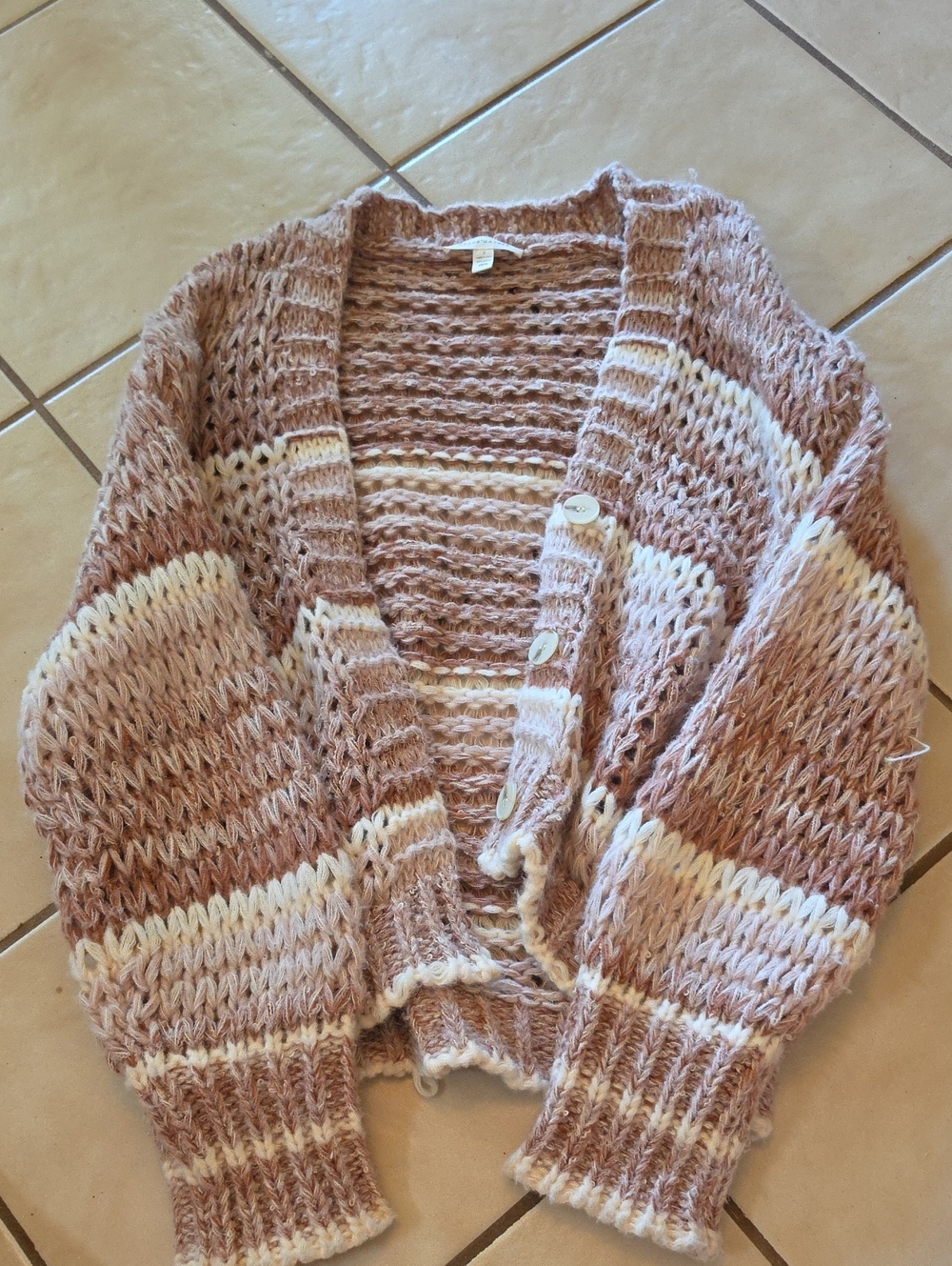 Cozy Chunky Knit Cardigan Sweater - Pink Cream